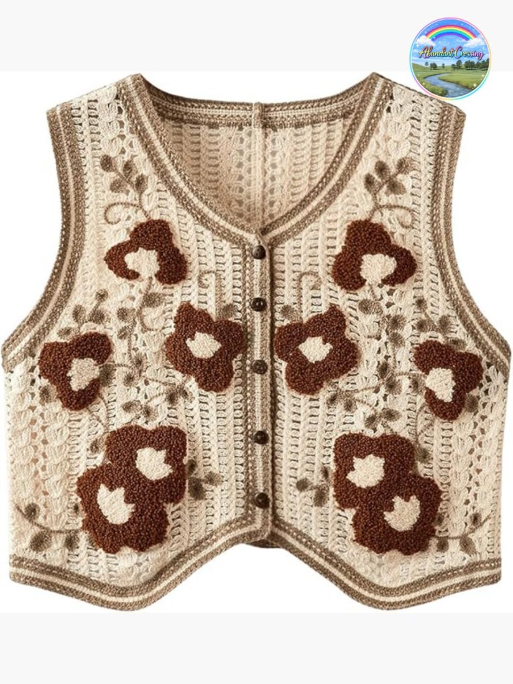 Sweater Vest Button Front V Neck Sleeveless Crochet Pattern Knit